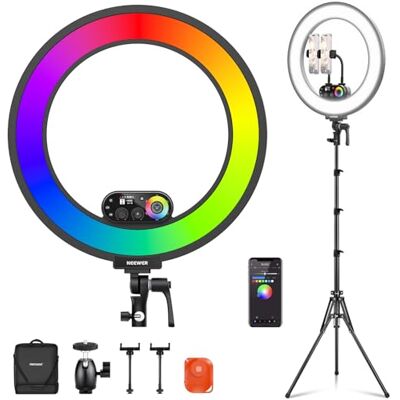 NEEWER 18" RL45C Ring Light Edge Cama Anillo Luminoso RGB con Trípode Teléfono Mando a Distancia 360° Colores Completos App/2.4G Control Compatible con iPhone Selfie Maquillaje Grabación Vídeo NEEWER 18" RL45C Ring Light Edge Cama Anillo Luminoso RGB con Trípode Teléfono Mando a Distancia 360° Colores Completos App/2.4G Control Compatible con iPhone Selfie Maquillaje Grabación Vídeo