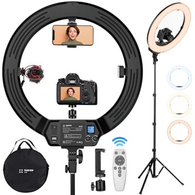 TARION R219S Anillo de luz LED con Soporte para trípode, luz Circular Grande Regulable de 19 Pulgadas con Soporte para teléfono para transmisión en Vivo, Video, Selfie, fotografía, Maquillaje TARION R219S Anillo de luz LED con Soporte para trípode, luz Circular Grande Regulable de 19 Pulgadas con Soporte para teléfono para transmisión en Vivo, Video, Selfie, fotografía, Maquillaje