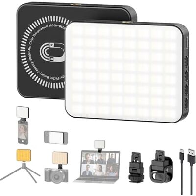 Smiling Shark LED Luces Cámara, Portátil Luz Vídeo con Clip Giratorio Zapata Fría 2000mAh Recargable Regulable CRI 80+ 3 Luz Colores Brillo Magnética luz Fotografia para Photo Cámara Vídeo Teléfono Smiling Shark LED Luces Cámara, Portátil Luz Vídeo con Clip Giratorio Zapata Fría 2000mAh Recargable Regulable CRI 80+ 3 Luz Colores Brillo Magnética luz Fotografia para Photo Cámara Vídeo Teléfono