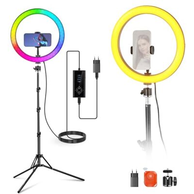 NEEWER 12" Aro de Luz con Trípode Compatible con iPhone, 24W LED RGB Ring Light con Soporte para Móvil para Selfie Estudio Fotografía Vídeo Maquillaje Pestañas Streaming, 2500-10000K CRI95+, RH12C NEEWER 12" Aro de Luz con Trípode Compatible con iPhone, 24W LED RGB Ring Light con Soporte para Móvil para Selfie Estudio Fotografía Vídeo Maquillaje Pestañas Streaming, 2500-10000K CRI95+, RH12C