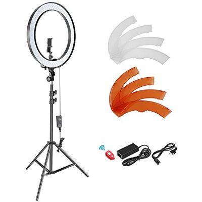 NEEWER 18"/45cm Aro de Luz LED W/Soporte, Soporte Teléfono, Zapata Fría, Filtros, 58W 5600K 0-100% Regulable Gran Anillo Luz Selfie para Cámara Live Stream Maquillaje Estudio Foto Video, RL-18 NEEWER 18"/45cm Aro de Luz LED W/Soporte, Soporte Teléfono, Zapata Fría, Filtros, 58W 5600K 0-100% Regulable Gran Anillo Luz Selfie para Cámara Live Stream Maquillaje Estudio Foto Video, RL-18