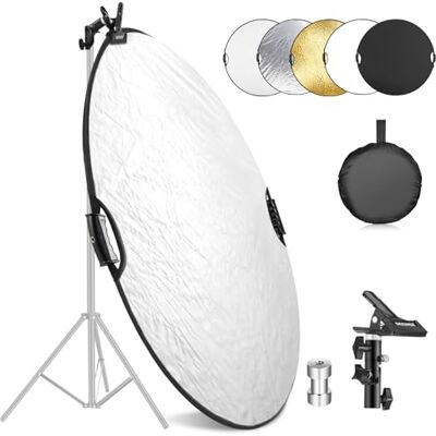 NEEWER Reflector de luz de 110 cm con abrazadera y empuñaduras, 5 en 1, plegable, multidisco, reflector, translúcido, plateado, dorado, blanco/negro con rosca de 3/8 pulgadas para iluminación exterior NEEWER Reflector de luz de 110 cm con abrazadera y empuñaduras, 5 en 1, plegable, multidisco, reflector, translúcido, plateado, dorado, blanco/negro con rosca de 3/8 pulgadas para iluminación exterior
