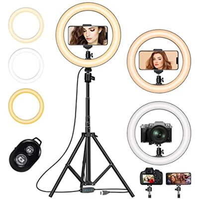 AUNEK Anillo de luz con trípode y Soporte para teléfono, luz Circular LED Regulable de 10.2 Pulgadas con 3 Modos y 10 de Brillo, Control Remoto Bluetooth para Selfie, Maquillaje, Youtube, Video AUNEK Anillo de luz con trípode y Soporte para teléfono, luz Circular LED Regulable de 10.2 Pulgadas con 3 Modos y 10 de Brillo, Control Remoto Bluetooth para Selfie, Maquillaje, Youtube, Video