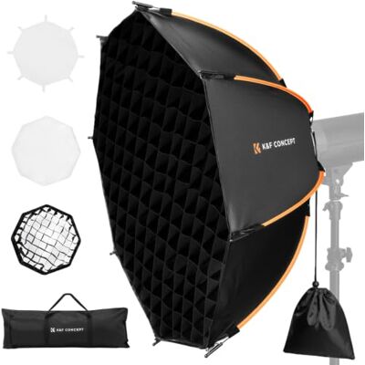K&F CONCEPT Softbox Octogonal 90 cm Bowens Liberación Rápida Rejilla Apertura y plegado en un paso, montura Bowens estándar, 90 cm, doble difusor, rejilla con bolsa propia, 950 g K&F CONCEPT Softbox Octogonal 90 cm Bowens Liberación Rápida Rejilla Apertura y plegado en un paso, montura Bowens estándar, 90 cm, doble difusor, rejilla con bolsa propia, 950 g