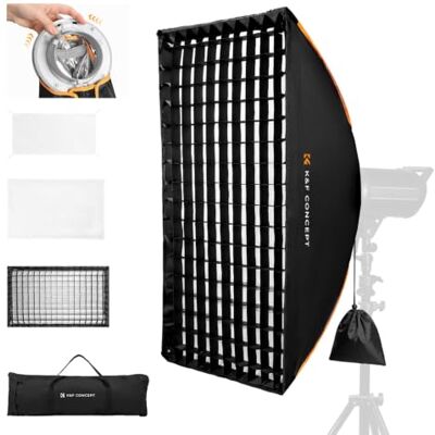 K&F CONCEPT Softbox Rectangular 60x90 cm Bowens Plegable con Rejilla Caja de luz rectangular, montura Bowens, apertura en un paso, doble difusor, rejilla de panal, bolsa de transporte, 772 g K&F CONCEPT Softbox Rectangular 60x90 cm Bowens Plegable con Rejilla Caja de luz rectangular, montura Bowens, apertura en un paso, doble difusor, rejilla de panal, bolsa de transporte, 772 g