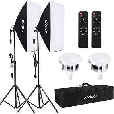 Andoer Softbox Kit,Iluminación Fotográfica Equipo con 85W 2800K-5700K Luz LED de Temperatura de Bicolor,Softbox de 50x70cm, Tripodes Soporte, Control Remoto y Bolsa de Transporte Andoer Softbox Kit,Iluminación Fotográfica Equipo con 85W 2800K-5700K Luz LED de Temperatura de Bicolor,Softbox de 50x70cm, Tripodes Soporte, Control Remoto y Bolsa de Transporte