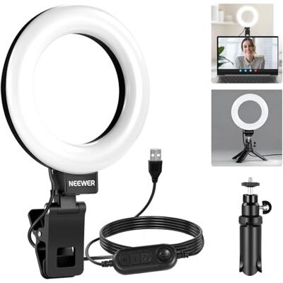NEEWER 5" Aro de Luz con Clip y Trípode, 10W 3000k-6000K Luz Clip Regulable para Portátil Monitor Videoconferencia, Selfie, Vlog, Maquillaje, Transmisión en Vivo, Grabación de Video, BR60 Basico NEEWER 5" Aro de Luz con Clip y Trípode, 10W 3000k-6000K Luz Clip Regulable para Portátil Monitor Videoconferencia, Selfie, Vlog, Maquillaje, Transmisión en Vivo, Grabación de Video, BR60 Basico