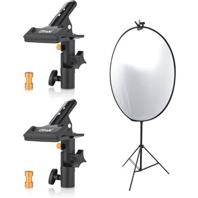 OTraki 2 Piezas Soporte de Reflector para Estudio Fotográfico, 180 °Ajuste Soporte de Abrazadera de Metal con Tornillo Hembra de 1/4'' a 3/8'', Reflectoren Holder para Reflector Fondo y Soporte de Luz OTraki 2 Piezas Soporte de Reflector para Estudio Fotográfico, 180 °Ajuste Soporte de Abrazadera de Metal con Tornillo Hembra de 1/4'' a 3/8'', Reflectoren Holder para Reflector Fondo y Soporte de Luz