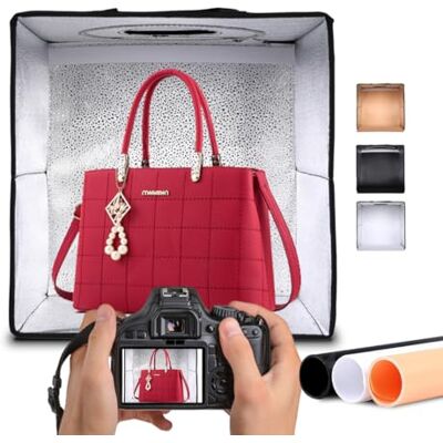NK Caja de Luz Estudio Fotográfico Plegable (50x50cm) 144 Leds, 3 temperaturas de Luz, Brillo Ajustable x10, RA90, Productos pequeños Joyas, Asa para Transporte (3 Fondos de Colores) NK Caja de Luz Estudio Fotográfico Plegable (50x50cm) 144 Leds, 3 temperaturas de Luz, Brillo Ajustable x10, RA90, Productos pequeños Joyas, Asa para Transporte (3 Fondos de Colores)