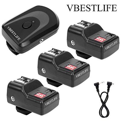 VBESTLIFE V BESTLIFE 433MHZ Disparador de Flash Flash Trigger Inalámbrico de 16 Canales con 1 Transmisor +3 Receptores+ 1 Cable de Alambre de Sincronización VBESTLIFE V BESTLIFE 433MHZ Disparador de Flash Flash Trigger Inalámbrico de 16 Canales con 1 Transmisor +3 Receptores+ 1 Cable de Alambre de Sincronización