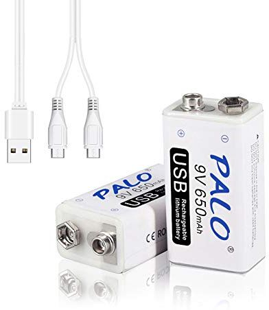 CITYORK 9V USB Pilas Recargables, Paquete de 2 650mAh Li-Ion Bateria con Micro USB Cables, Precargada Baja Autodescarga, para Micrófonos, Alarma de Humos, Juguetes electrónicos, Walkie Talkie