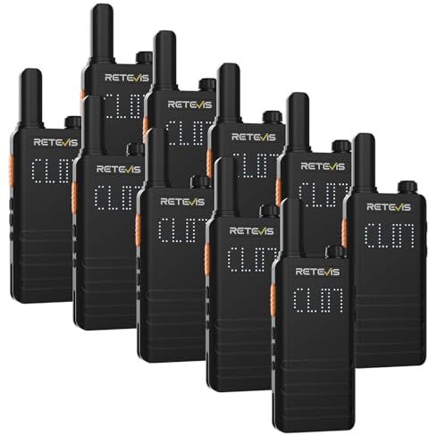 Retevis B63H Walkie Talkie, Nueva Versión de RT622P (2.0), Liviana Walkies Recargable USB C 1620mAh, PMR446,15 mm Espesor, Pantalla, Walkie Talkie Profesional de Seguridad Escolar (5 Par, Negro)