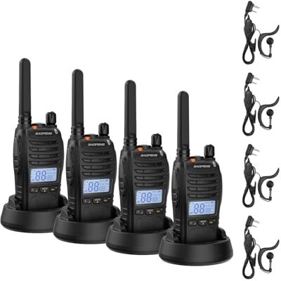 BAOFENG BF-88ST Pro PMR446 Walkie Talkie, Radio bidireccional Recargable de Largo Alcance Mejorada sin Licencia con Pantalla LCD, Reloj Dual VOX, Cargador de Escritorio y Auriculares, Paquete de 4 BAOFENG BF-88ST Pro PMR446 Walkie Talkie, Radio bidireccional Recargable de Largo Alcance Mejorada sin Licencia con Pantalla LCD, Reloj Dual VOX, Cargador de Escritorio y Auriculares, Paquete de 4