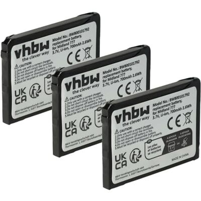 vhbw 3X batería Compatible con Alan/Midland 777 PMR446, PMR446+ radio (700 mAh, 3,7 V, Li-Ion) Reemplaza FB-777 vhbw 3X batería Compatible con Alan/Midland 777 PMR446, PMR446+ radio (700 mAh, 3,7 V, Li-Ion) Reemplaza FB-777