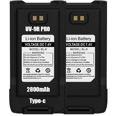 BaoFeng 2Pack UV-9R Pro Original Battery 2800mAh USB-C Charging Upgraded UV9R Pro BL-9 Li-Ion Battery for UV-9RPlus Radio GMRS-9R BF-T57 Walkie Talkie Accessories BaoFeng 2Pack UV-9R Pro Original Battery 2800mAh USB-C Charging Upgraded UV9R Pro BL-9 Li-Ion Battery for UV-9RPlus Radio GMRS-9R BF-T57 Walkie Talkie Accessories