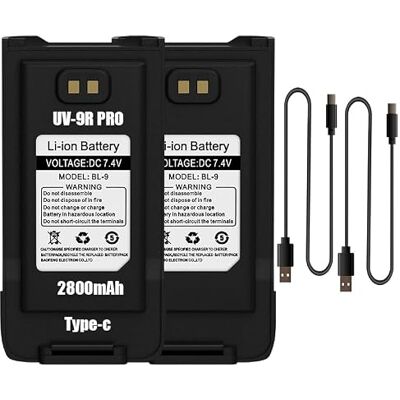 BaoFeng 2Pack UV-9RPro Original Battery 2800mAh USB-C Charging Upgraded UV9R Pro BL-9 Li-Ion Battery for UV-9R Radio UV-9R Plus GMRS-9R BF-T57 Walkie Talkie Accessories with 2Pack USB-C Cable BaoFeng 2Pack UV-9RPro Original Battery 2800mAh USB-C Charging Upgraded UV9R Pro BL-9 Li-Ion Battery for UV-9R Radio UV-9R Plus GMRS-9R BF-T57 Walkie Talkie Accessories with 2Pack USB-C Cable