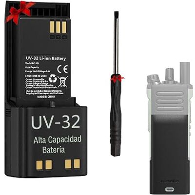 BaoFeng UV-32 Upgraded Battery High Capacity USB-C Charging for UV-32 Walkie Talkie BC-32UV Battery Rechargeable Compatible with DM-32 Radio with Screwdriver BaoFeng UV-32 Upgraded Battery High Capacity USB-C Charging for UV-32 Walkie Talkie BC-32UV Battery Rechargeable Compatible with DM-32 Radio with Screwdriver