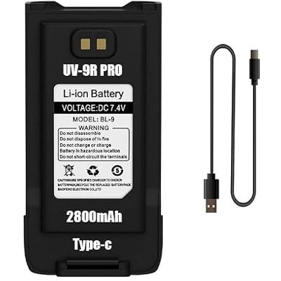 BaoFeng UV-9R Pro Original Battery 2800mAh USB-C Charging Upgraded UV9R Pro BL-9 Li-Ion Battery for UV-9RPlus Radio GMRS-9R BF-T57 Walkie Talkie Accessories with USB-C Cable BaoFeng UV-9R Pro Original Battery 2800mAh USB-C Charging Upgraded UV9R Pro BL-9 Li-Ion Battery for UV-9RPlus Radio GMRS-9R BF-T57 Walkie Talkie Accessories with USB-C Cable