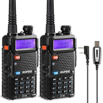 BAOFENG GT-5R Walkie Talkie, Radio de Doble Banda para 144-146/430-440MHz, Largo Alcance con 128 Canales, Batería de 1800 mAh, Auriculares, Cable de Programación para Camping, Soporte Chirp, 2PCS BAOFENG GT-5R Walkie Talkie, Radio de Doble Banda para 144-146/430-440MHz, Largo Alcance con 128 Canales, Batería de 1800 mAh, Auriculares, Cable de Programación para Camping, Soporte Chirp, 2PCS