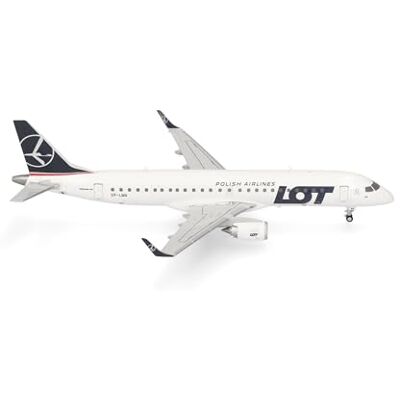 Herpa Miniatura del avión Lot Polish Airlines Embraer E190, Escala 1/200, Modelo prefabricado, maqueta de colección, modelismo, avión con Soporte, Figura plástico Herpa Miniatura del avión Lot Polish Airlines Embraer E190, Escala 1/200, Modelo prefabricado, maqueta de colección, modelismo, avión con Soporte, Figura plástico