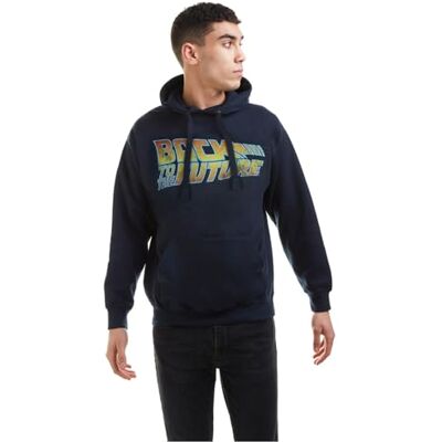 Back To The Future Sudadera con Capucha con el Logotipo Hombre, Azul Marino, Talla Mediana Back To The Future Sudadera con Capucha con el Logotipo Hombre, Azul Marino, Talla Mediana