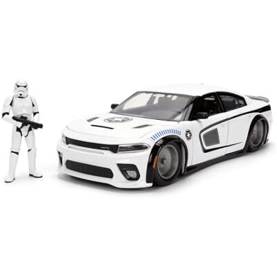 Jada Toys Star Wars Stormtrooper Dodge Charger SRT Hellcat 1:24 Die-Cast Coche con Figura, Puertas, Maletero y capó para Abrir, Rueda Libre, 19 cm, Color Blanco Jada Toys Star Wars Stormtrooper Dodge Charger SRT Hellcat 1:24 Die-Cast Coche con Figura, Puertas, Maletero y capó para Abrir, Rueda Libre, 19 cm, Color Blanco