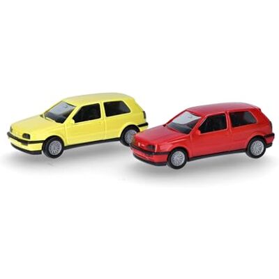 Herpa Kit de construcción Volkswagen (VW) Golf III VR6 2 Puertas, Juego de 2, Miniatura a Escala 1:87, Pieza de colección, Kit para modelismo, plástico, Color: Rojo Flash/Amarillo azufre. Herpa Kit de construcción Volkswagen (VW) Golf III VR6 2 Puertas, Juego de 2, Miniatura a Escala 1:87, Pieza de colección, Kit para modelismo, plástico, Color: Rojo Flash/Amarillo azufre.