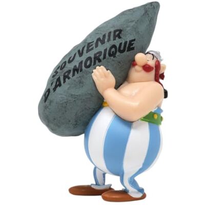 Plastoy Astérix Figura Obélix menhir con mensaje "Souvenir d'Armorique" PVC 8 cm Plastoy Astérix Figura Obélix menhir con mensaje "Souvenir d'Armorique" PVC 8 cm