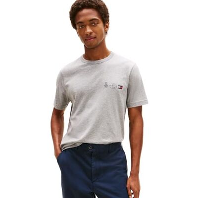 Tommy Hilfiger Camiseta de Manga Corta Hombre Small Crest Outline con Cuello Redondo, Gris (Medium Grey Heather), XXL Tommy Hilfiger Camiseta de Manga Corta Hombre Small Crest Outline con Cuello Redondo, Gris (Medium Grey Heather), XXL