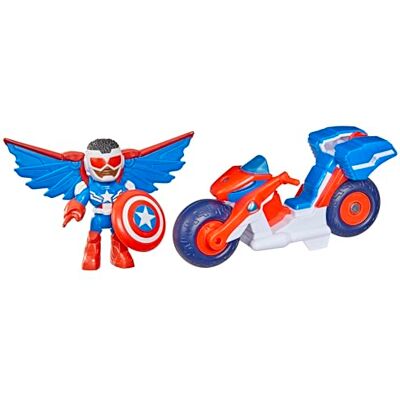Marvel Iron Man and His Awesome Friends, Capitán América: Sam Wilson Super Bike, Figura de acción y Moto de Juguete Marvel Iron Man and His Awesome Friends, Capitán América: Sam Wilson Super Bike, Figura de acción y Moto de Juguete