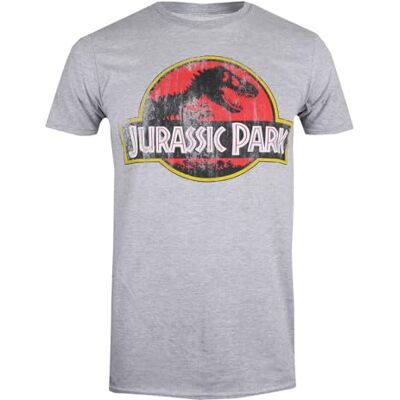 Jurassic Park Camiseta con Logotipo Desgastado de Parque Jurásico para Hombre (Grey Marl SPO), Talla pequeña Jurassic Park Camiseta con Logotipo Desgastado de Parque Jurásico para Hombre (Grey Marl SPO), Talla pequeña