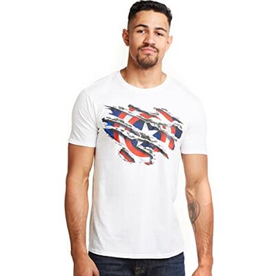 Marvel Camiseta de Capitán América para Hombre, Blanco, M Marvel Camiseta de Capitán América para Hombre, Blanco, M