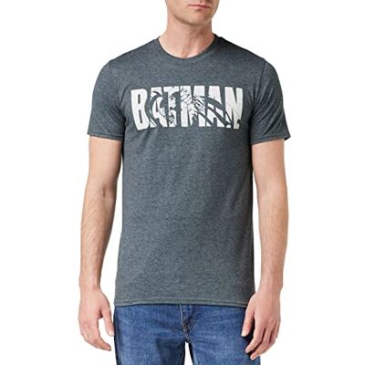 DC Comics Camiseta con Texto de Batman para Hombre, Gris (Dark Heather Dkh), Talla M UK DC Comics Camiseta con Texto de Batman para Hombre, Gris (Dark Heather Dkh), Talla M UK