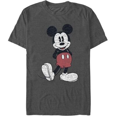 Disney Full Size Mickey Mouse Distressed Look T-Shirt Camiseta, Gris Oscuro Jaspeado, XXL para Hombre Disney Full Size Mickey Mouse Distressed Look T-Shirt Camiseta, Gris Oscuro Jaspeado, XXL para Hombre