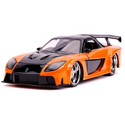 Jada Toys 253203058 Fast & Furious Han's Mazda RX-7 Coche Tuning a Escala 1:24 con alerón, Puertas Que se abren, capó y Maletero, Rueda Libre, Color Naranja Jada Toys 253203058 Fast & Furious Han's Mazda RX-7 Coche Tuning a Escala 1:24 con alerón, Puertas Que se abren, capó y Maletero, Rueda Libre, Color Naranja