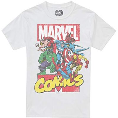 Marvel Camiseta Call out para Hombre, Blanco, M Marvel Camiseta Call out para Hombre, Blanco, M