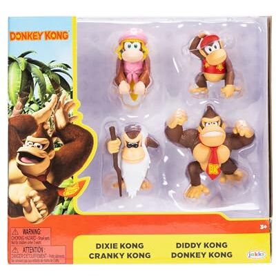 Nintendo Burro de articulación Limitada de 2.5 Pulgadas, Diddy, Cranky, Dixie Kong, Paquete de 4 Nintendo Burro de articulación Limitada de 2.5 Pulgadas, Diddy, Cranky, Dixie Kong, Paquete de 4