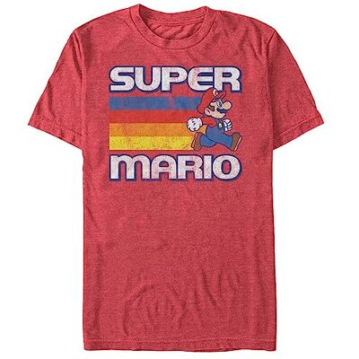 Nintendo Super Mario Running Camiseta para Hombre, a Rayas, Retro, Rojo (Red Heather), XXX-Large Nintendo Super Mario Running Camiseta para Hombre, a Rayas, Retro, Rojo (Red Heather), XXX-Large
