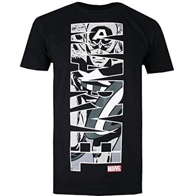 Marvel Camiseta Vertical Captain America para Hombre, Negra, Talla XXL Marvel Camiseta Vertical Captain America para Hombre, Negra, Talla XXL