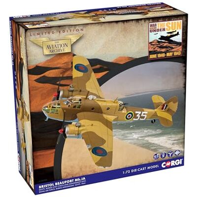 Corgi Aviation Bristol Beaufort MkIa, EK979 '35', Unidad de Conversión y Verificación de Oriente Medio, RAF, Egipto 1944 Avión Militar Modelo Fundido a Escala 1:72 Corgi Aviation Bristol Beaufort MkIa, EK979 '35', Unidad de Conversión y Verificación de Oriente Medio, RAF, Egipto 1944 Avión Militar Modelo Fundido a Escala 1:72