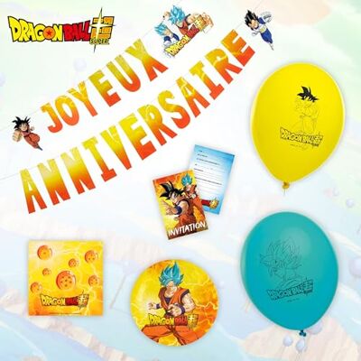 Chaks Kit de fiesta de cumpleaños para niños de Son Goku Kit de decoración oficial Dragon Ball con platos, toallas y accesorios de fiesta Chaks Kit de fiesta de cumpleaños para niños de Son Goku Kit de decoración oficial Dragon Ball con platos, toallas y accesorios de fiesta