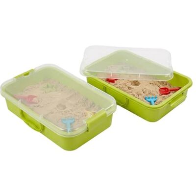 Relaxdays Arenero con Tapa y Set de 2, plástico, Infantil, Interior, Verde, 8 x 38 x 25 cm Relaxdays Arenero con Tapa y Set de 2, plástico, Infantil, Interior, Verde, 8 x 38 x 25 cm