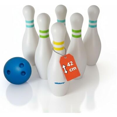 alldoro XXL Bowling Set 6 Bolos Blancos rellenables, 42 cm de Altura y 1 Bola de Bolos Juego de Bolos con Bolsa, niños a Partir de 3 años alldoro XXL Bowling Set 6 Bolos Blancos rellenables, 42 cm de Altura y 1 Bola de Bolos Juego de Bolos con Bolsa, niños a Partir de 3 años