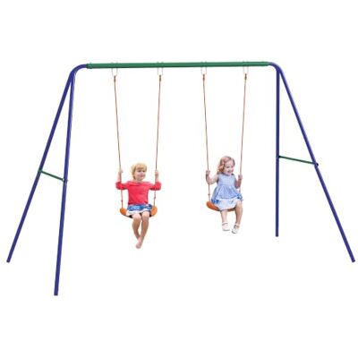 Outsunny Columpio para niños (2 Asientos, 90 kg, 3-8 años) Multicolor Estructura de metal, para jardín, parque, para niño y niña Outsunny Columpio para niños (2 Asientos, 90 kg, 3-8 años) Multicolor Estructura de metal, para jardín, parque, para niño y niña