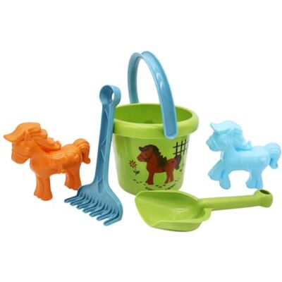 Gowi Pony Juego de Arena para niños a Partir de 1 año, Cubo, Pala, rastrillo y moldes de Arena para Caballos, Juguete para Playa y Arena Gowi Pony Juego de Arena para niños a Partir de 1 año, Cubo, Pala, rastrillo y moldes de Arena para Caballos, Juguete para Playa y Arena