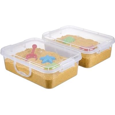 Relaxdays Set de 2 areneros con Tapa, plástico, 8x38x25 cm, pequeño para niños, Interior, Transparente Relaxdays Set de 2 areneros con Tapa, plástico, 8x38x25 cm, pequeño para niños, Interior, Transparente