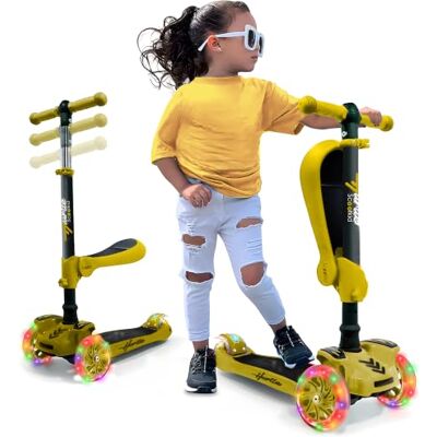 Hurtle Patinete, Scooter para niños, 2 años en adelante, Asiento abatible, Altura Ajustable, Monopatin 2 en 1, Luces Intermitentes Hurtle Patinete, Scooter para niños, 2 años en adelante, Asiento abatible, Altura Ajustable, Monopatin 2 en 1, Luces Intermitentes