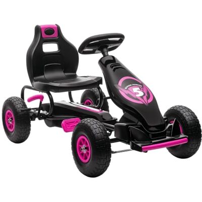 HOMCOM Go Kart a Pedales para Niños Asiento Ajustable Amortiguador Rosa Karts para Niños 5-12 Años, Freno de Mano, 4 Neumáticos Inflables, Carga 50 kg, 121x58x61 cm HOMCOM Go Kart a Pedales para Niños Asiento Ajustable Amortiguador Rosa Karts para Niños 5-12 Años, Freno de Mano, 4 Neumáticos Inflables, Carga 50 kg, 121x58x61 cm