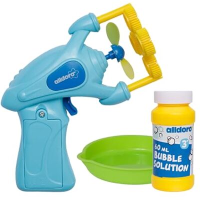 alldoro Pistola de pompas de jabón Bubble Fun con 59 ml de Espuma de jabón, máquina eléctrica 22 x 7 x 15 cm, para niños a Partir de 3 años, surtida en 2 Colores alldoro Pistola de pompas de jabón Bubble Fun con 59 ml de Espuma de jabón, máquina eléctrica 22 x 7 x 15 cm, para niños a Partir de 3 años, surtida en 2 Colores