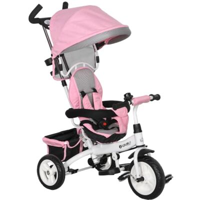 HOMCOM Triciclo Evolutivo para Bebés 1-5 Años 6 en 1 95x50x106 cm Rosa Bicicleta para Niños, Toldo Plegable, Mango Telescópico Desmontable, Cinturón de Seguridad, Cesto HOMCOM Triciclo Evolutivo para Bebés 1-5 Años 6 en 1 95x50x106 cm Rosa Bicicleta para Niños, Toldo Plegable, Mango Telescópico Desmontable, Cinturón de Seguridad, Cesto